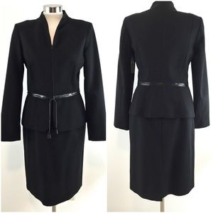 Vintage Charles Chang Lima 100% Wool Suit w/ Leather Trim